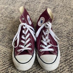 Maroon high top converse